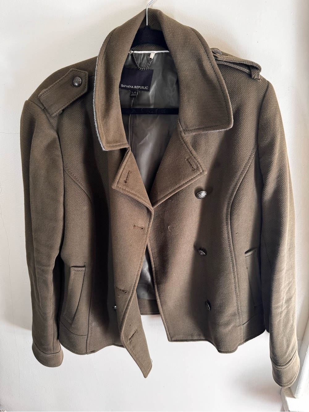 Banana Republic Women's Olive Green Double-Breasted Peacoat